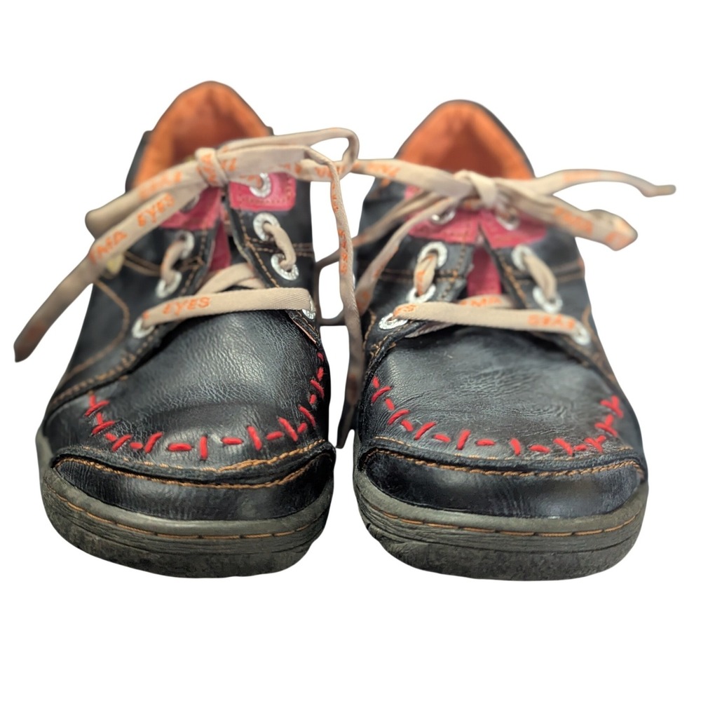 8.5 EU 40 TMA Eyes Black Leather Red Whipstitch Lace Up Oxford Shoes Womens